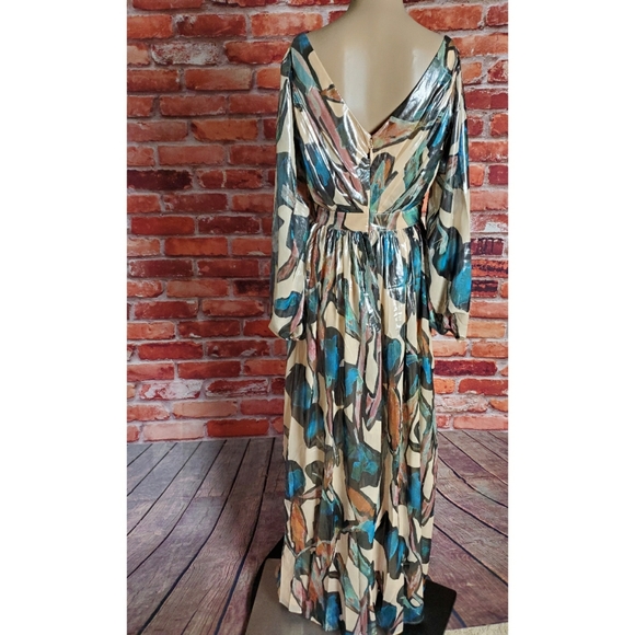 Bebe Print Lamé Twist Front Dress Gown Size 4 & 6 - Picture 3 of 3